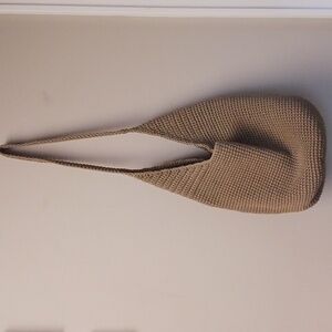 Crochet Bucket Hobo Crossbody Shoulder Bag Taupe Brown EUC